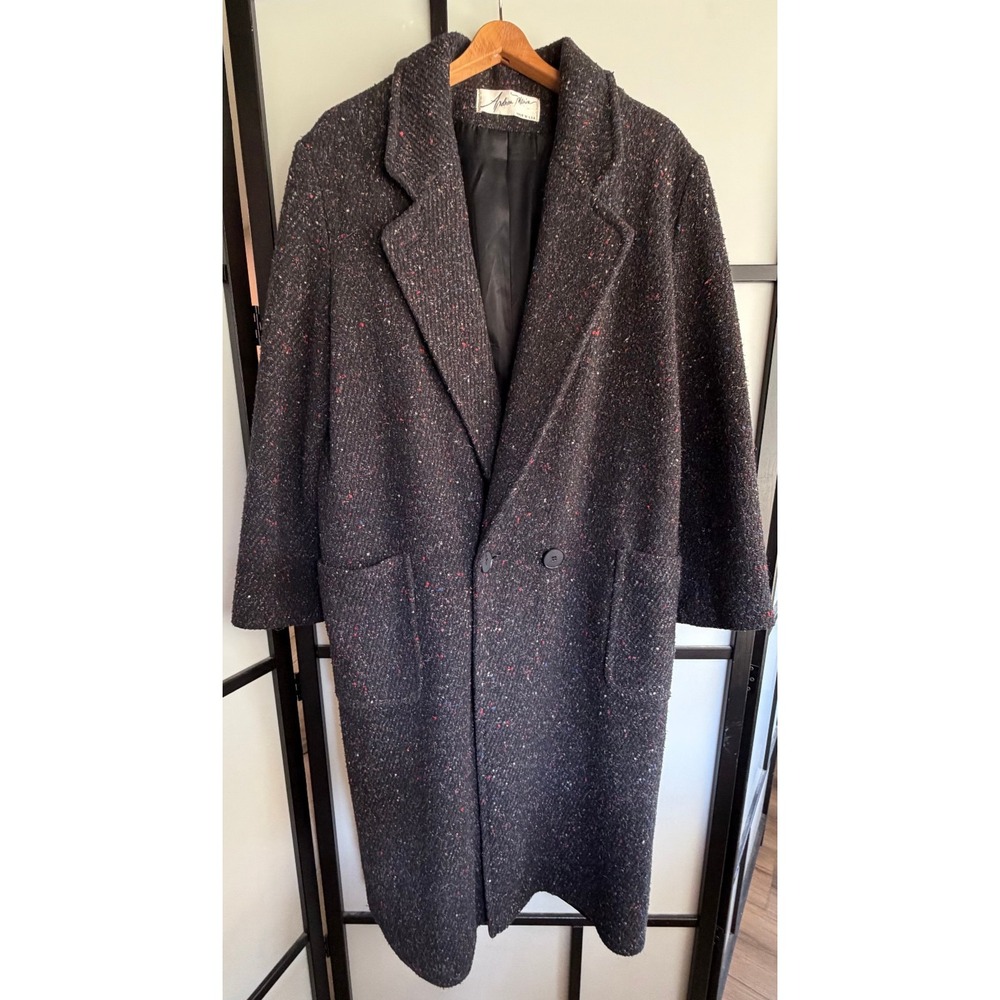 Andrea Marin Vintage Womens Size 15 Long Coat Gray Tweed Double Breasted USA